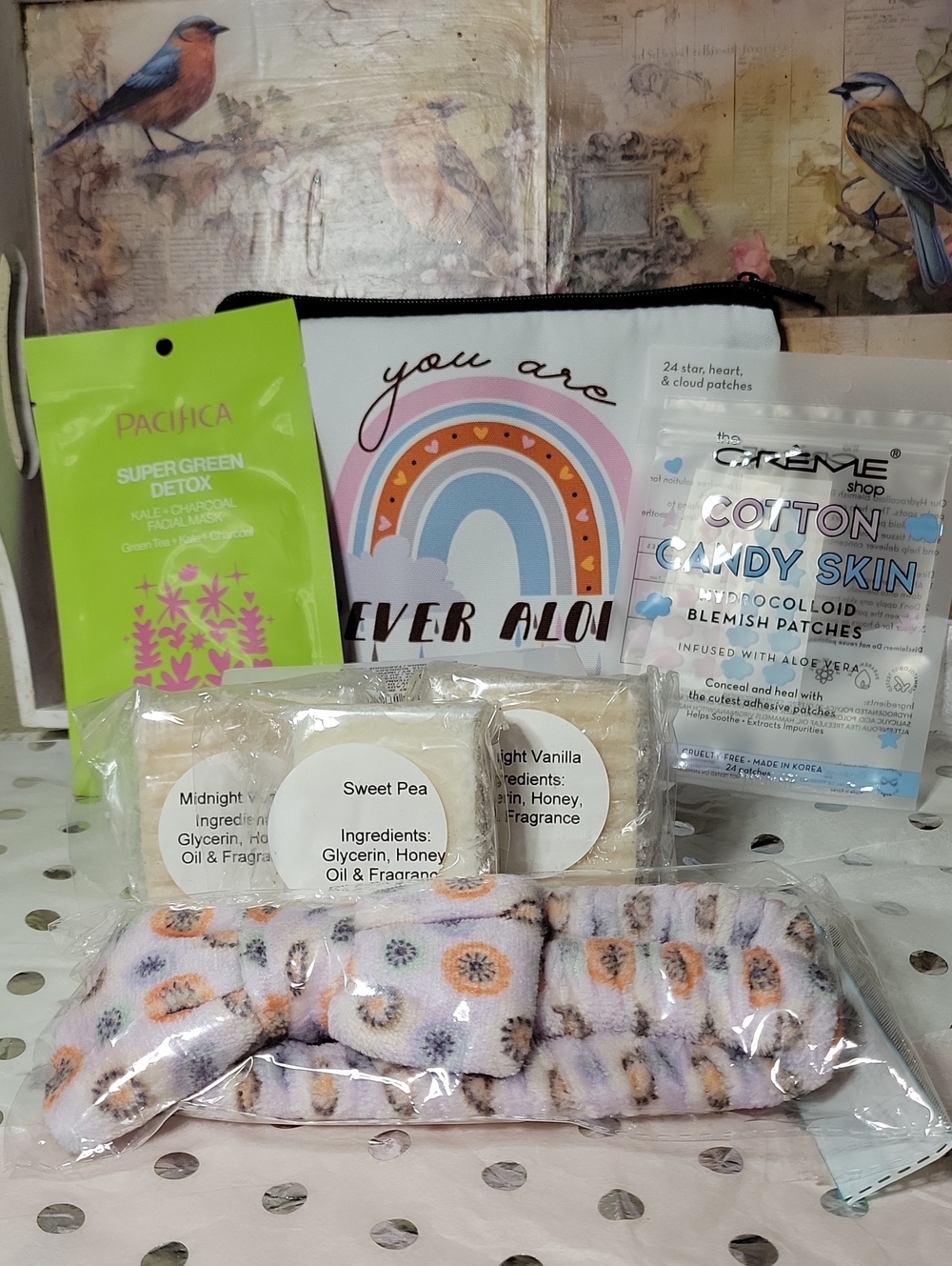 Kids Rainbow 'You Are Never Alone' Cosmetic Pouch with Pink Floral Headband